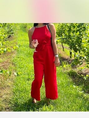 Red Tie-details Wide-Leg Jumpsuit